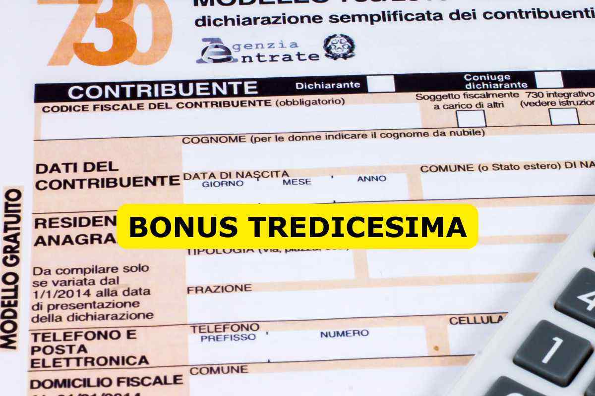modello 730 con scritta bonus tredicesima